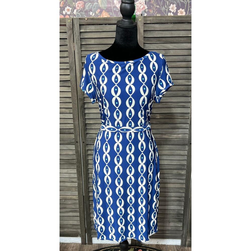 Leota Evil Eye Print Tie Waist Knee Length Dress Handmade NYC NWT Small - Picture 3 of 9